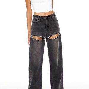 Forever 21 Black Wide Leg Jeans with Rhinestone Detail